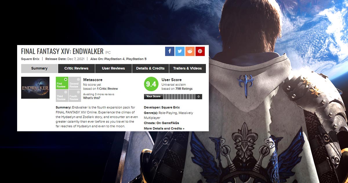 Metacritic - Final Fantasy XIV: Endwalker now has