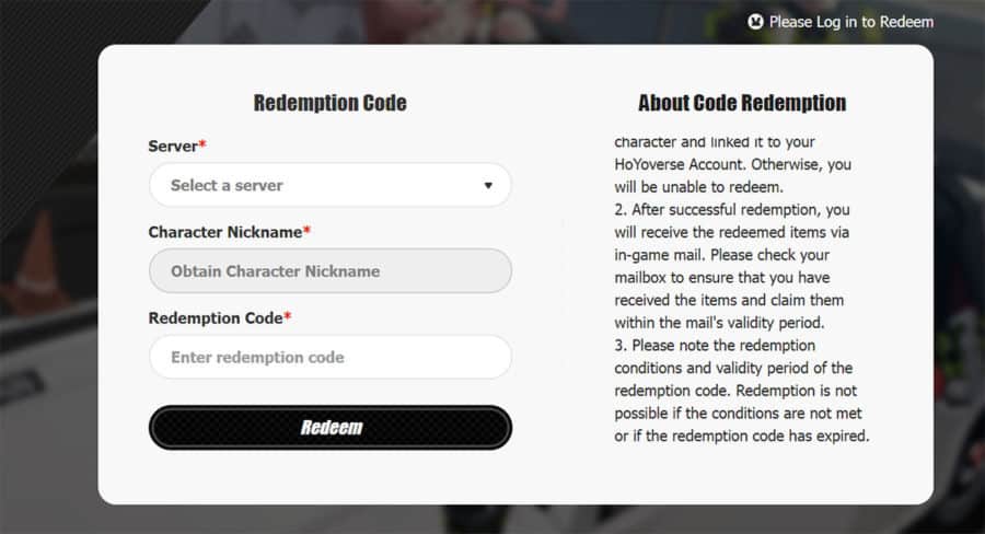 Zenless Zone Zero Redeem page
